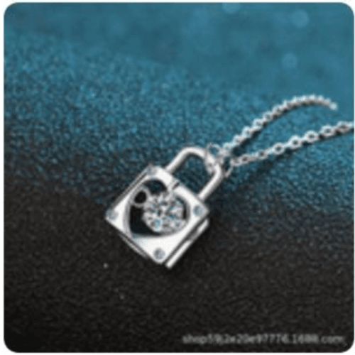 Padlock Rhinestone Sterling Silver Necklace