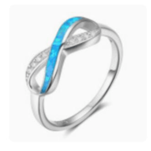 Infinity Rhinestone and Blue Opal Sterling Silver Ring Size 7