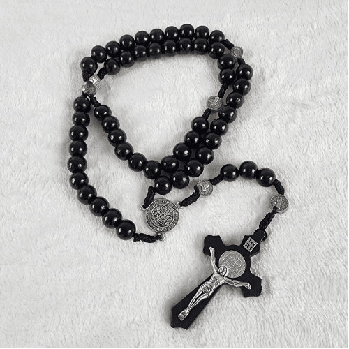 Rosary Black Wood Beads Mixed Media