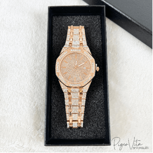 Rhinestone Flooded Rose Gold Fashion Watch
