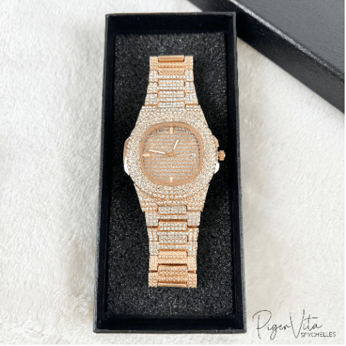 Iced Out Rose Gold Fashion Watch