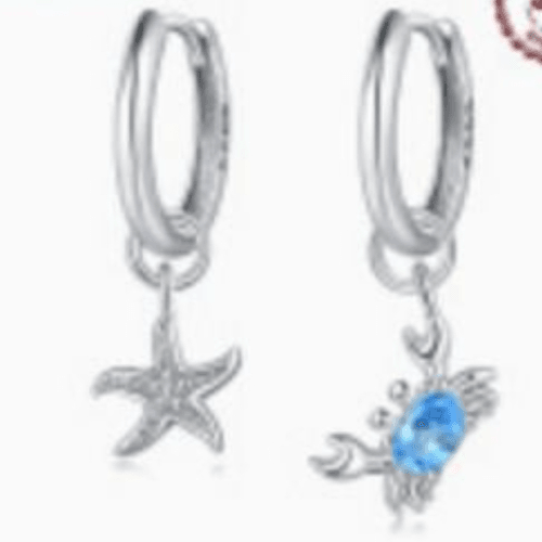 Crab and Starfish Hoop Sterling Silver Earrings