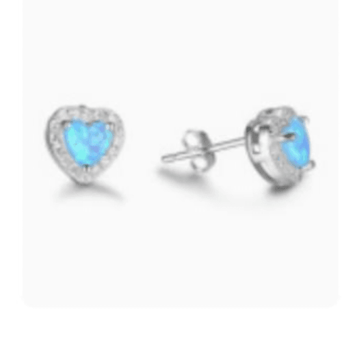 Heart Blue Opal Minimalist Sterling Silver Earrings