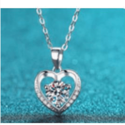 Rhinestone-Studded Heart Simple Sterling Silver Necklace