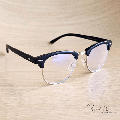 Marvel Matte Black Plain Blue Blocker Glasses- Silver Rims