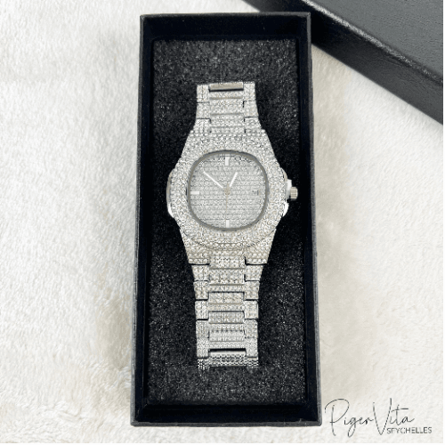 Iced Out Silver Fashion Watch