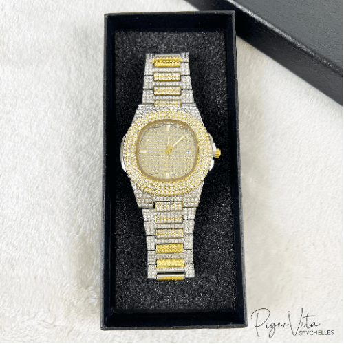 Iced Out Silver and Gold Fashion Watch